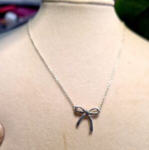Authentic Tiffany And Co Delicate Silver Bow Pendant Necklace - Women's Jewelry